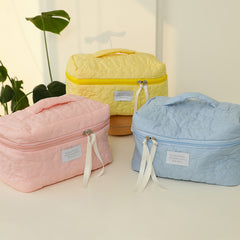 Quilted Cosmetic Bag with Floral Print - Travel Makeup Organizer