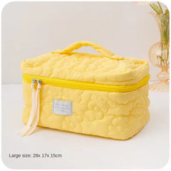 Quilted Cosmetic Bag with Floral Print - Travel Makeup Organizer