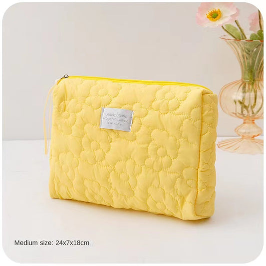 Quilted Cosmetic Bag with Floral Print - Travel Makeup Organizer