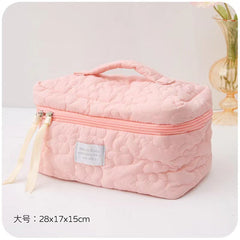 Quilted Cosmetic Bag with Floral Print - Travel Makeup Organizer