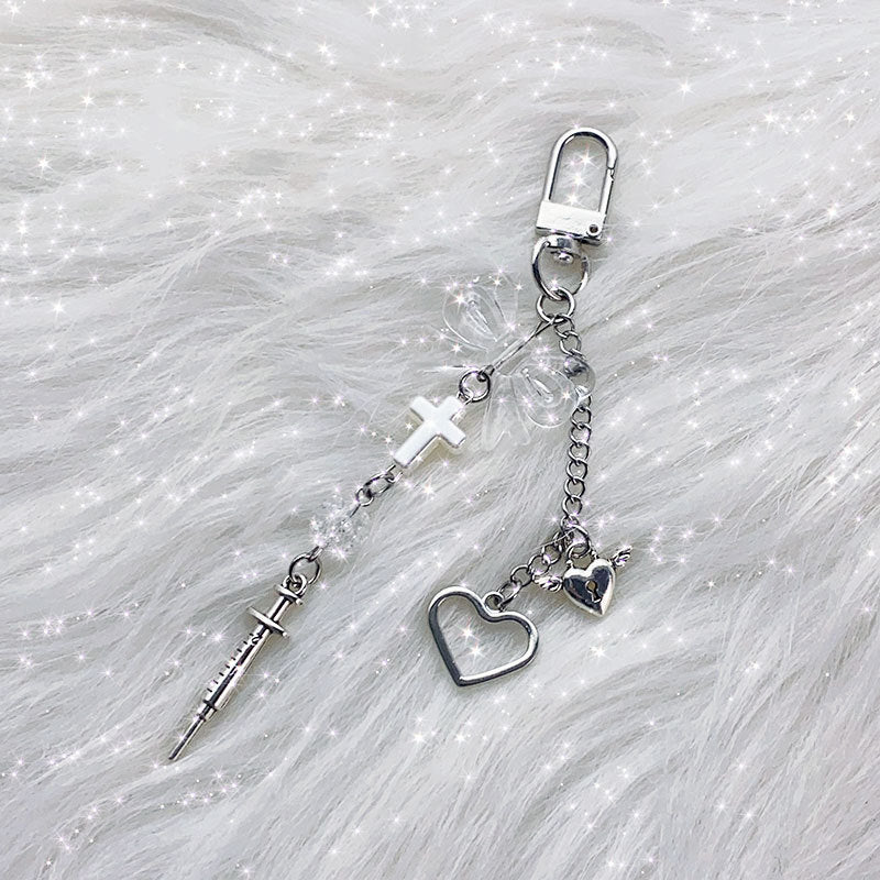 Beaded Cross Bow Keychain for Backpacks - Fashionable Accessory