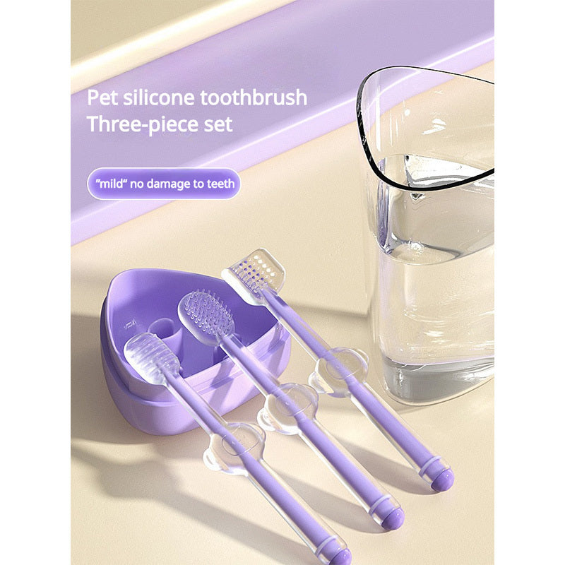 Silicone Small Dog Toothbrush Set Soft Bristles for Oral Health