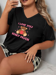 Bear Print V-Neck Pajama Top