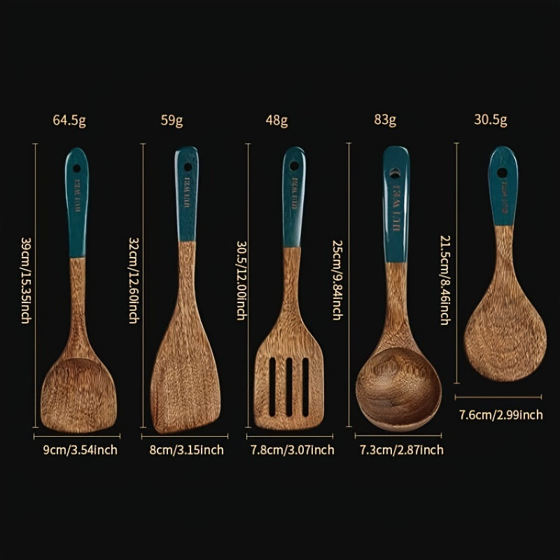 5pcs Non Stick Wooden Kitchen Utensil Set Safe and Durable Kitchen Tools