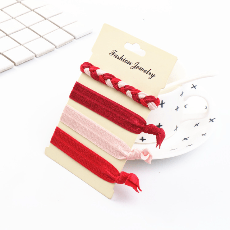 4pcs Knotted Hair Tie Wide Hair Ring Elastic Ponytail Holder Hair Tie Bracelet