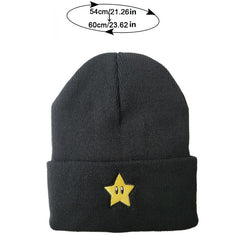 Cartoon Star Embroidery Beanie Knit Hat Warm Skull Cap