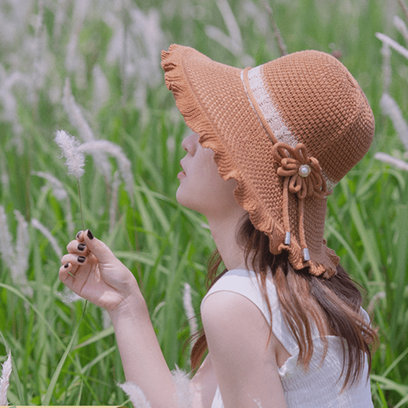 Crochet Sun Hat Wide Brim Summer Sunscreen Basin Hat