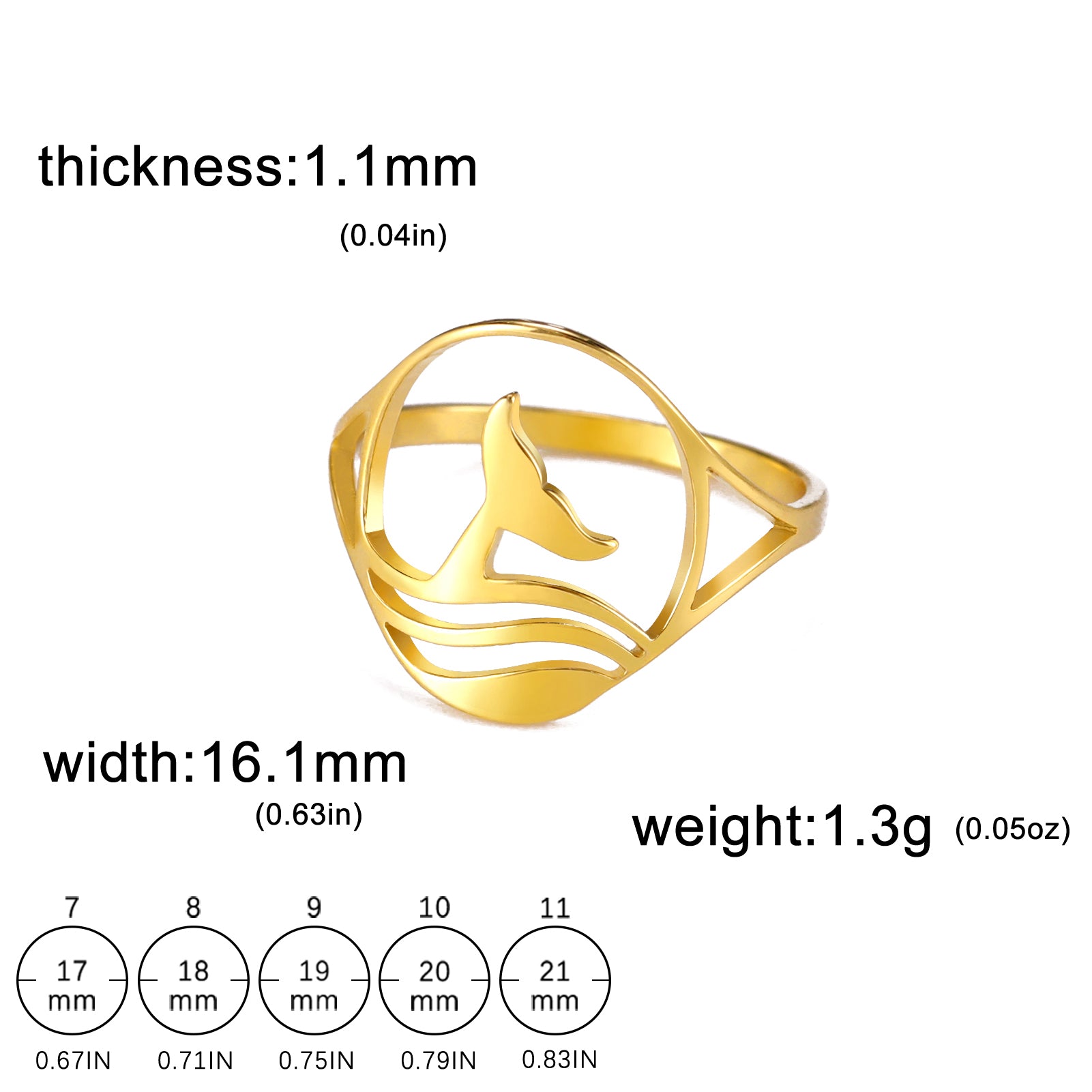 Stainless Steel Whale Hollow Ring Animal Fishtail Jewelry