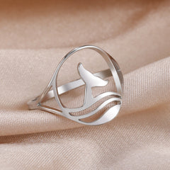 Stainless Steel Whale Hollow Ring Animal Fishtail Jewelry