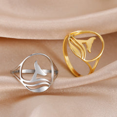 Stainless Steel Whale Hollow Ring Animal Fishtail Jewelry