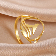 Stainless Steel Whale Hollow Ring Animal Fishtail Jewelry