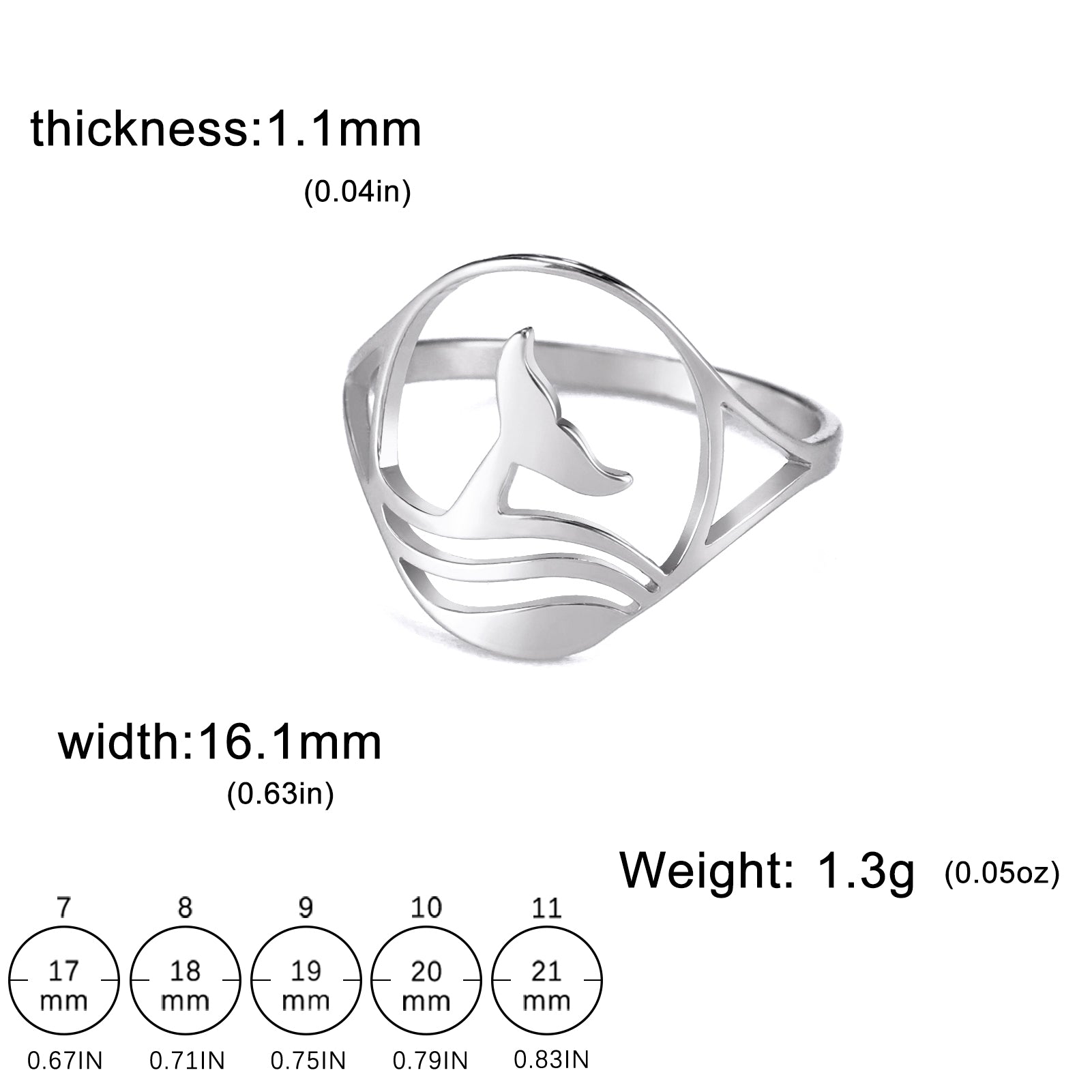 Stainless Steel Whale Hollow Ring Animal Fishtail Jewelry