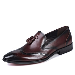 Men's Pointed Toe Brogue Tassel Dress Shoes Slip On Casual Smart Shoes