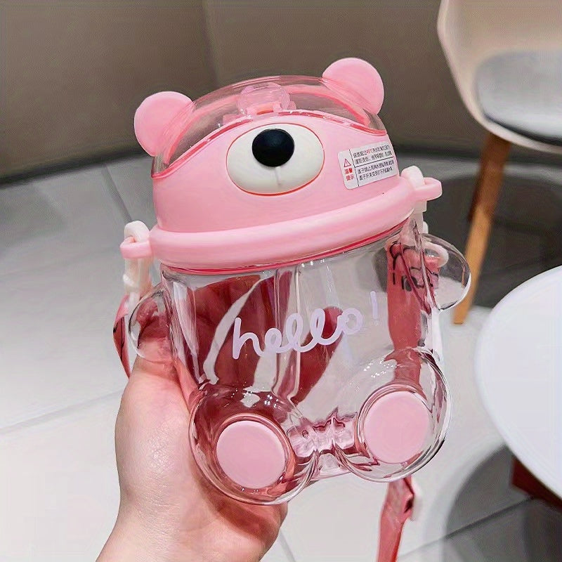 700ml Bear Shape Plastic Water Cup Portable Lightweight Straw Drinking Cup