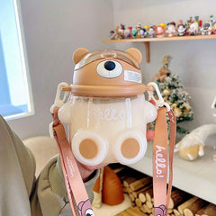700ml Bear Shape Plastic Water Cup Portable Lightweight Straw Drinking Cup