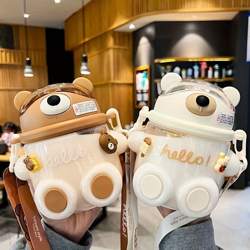 700ml Bear Shape Plastic Water Cup Portable Lightweight Straw Drinking Cup