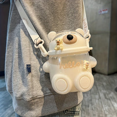 700ml Bear Shape Plastic Water Cup Portable Lightweight Straw Drinking Cup