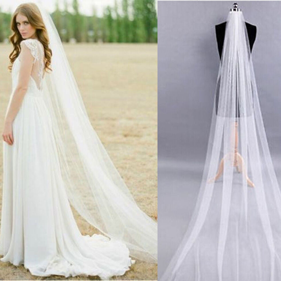 2m Long Ivory Single Layer Head Veil With Comb Bridal Wedding Hair Accessories