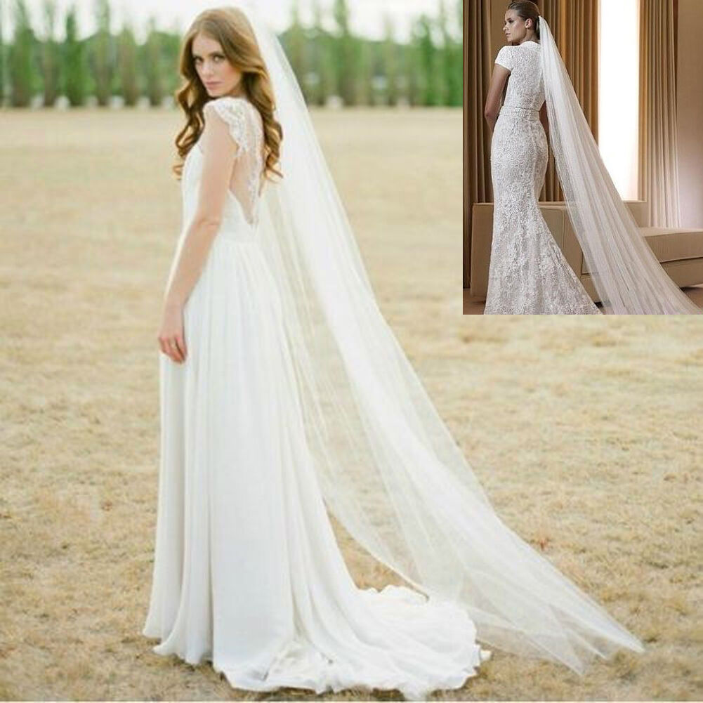 2m Long Ivory Single Layer Head Veil With Comb Bridal Wedding Hair Accessories