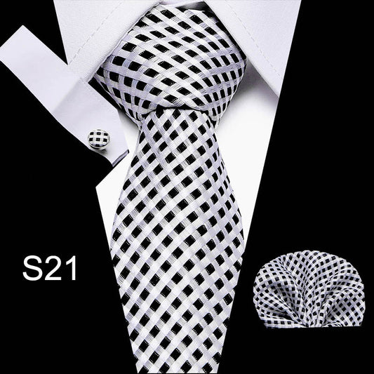 Business Men's Tie Set With Cufflinks and Scarf