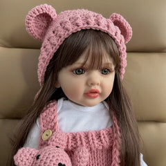 22" Soft Silicone Body Reborn Baby Girl Doll Brown Hair