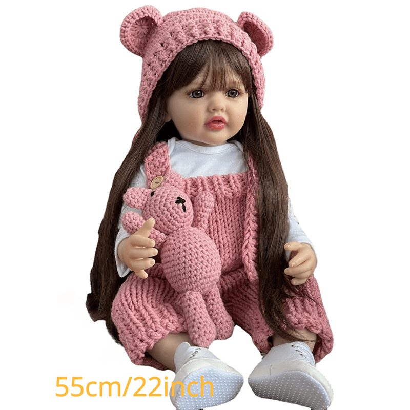 22" Soft Silicone Body Reborn Baby Girl Doll Brown Hair
