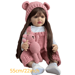 22" Soft Silicone Body Reborn Baby Girl Doll Brown Hair