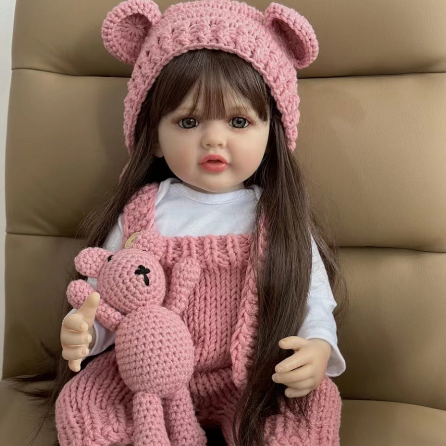 22" Soft Silicone Body Reborn Baby Girl Doll Brown Hair