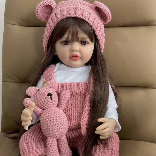 22" Soft Silicone Body Reborn Baby Girl Doll Brown Hair