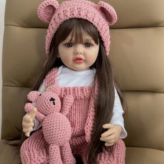 22" Soft Silicone Body Reborn Baby Girl Doll Brown Hair