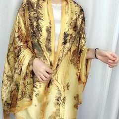 Printed Silk Long Scarf Sunscreen Beach Wrap for Women