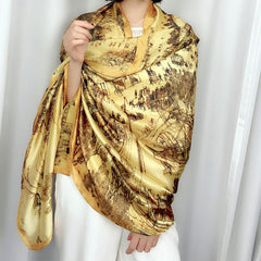 Printed Silk Long Scarf Sunscreen Beach Wrap for Women