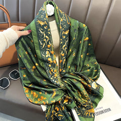 Printed Silk Long Scarf Sunscreen Beach Wrap for Women