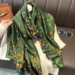 Printed Silk Long Scarf Sunscreen Beach Wrap for Women
