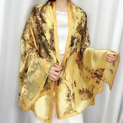 Printed Silk Long Scarf Sunscreen Beach Wrap for Women