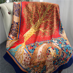 Boho Tree Print Scarf Classic Silk Shawl Red Block Satin Head Wraps