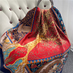 Boho Tree Print Scarf Classic Silk Shawl Red Block Satin Head Wraps
