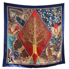 Boho Tree Print Scarf Classic Silk Shawl Red Block Satin Head Wraps