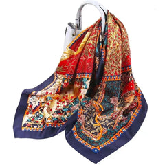 Boho Tree Print Scarf Classic Silk Shawl Red Block Satin Head Wraps