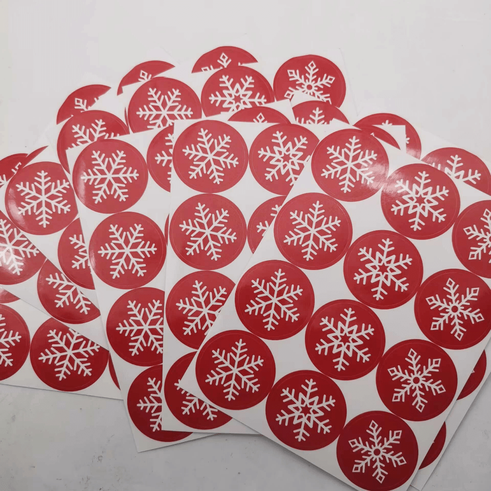 120 Red Christmas Snowflake Seal Stickers for Candy Cookie Bag