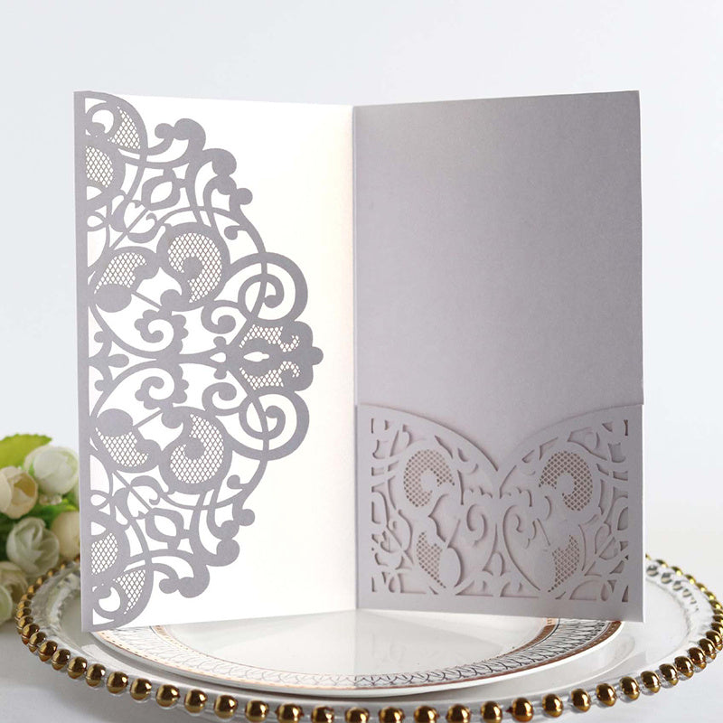 50pcs Laser Cut Pearl Paper Wedding Invitations with Inner Cards and Envelopes