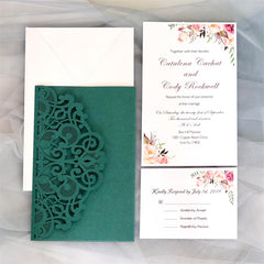 50pcs Laser Cut Pearl Paper Wedding Invitations with Inner Cards and Envelopes