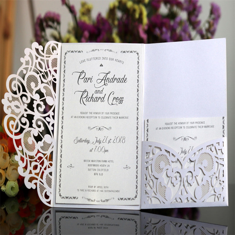 50pcs Laser Cut Pearl Paper Wedding Invitations with Inner Cards and Envelopes