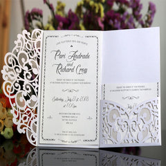 50pcs Laser Cut Pearl Paper Wedding Invitations with Inner Cards and Envelopes