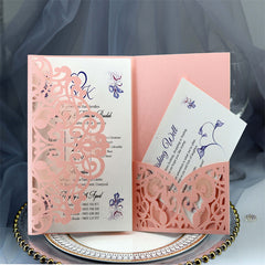 50pcs Laser Cut Pearl Paper Wedding Invitations with Inner Cards and Envelopes
