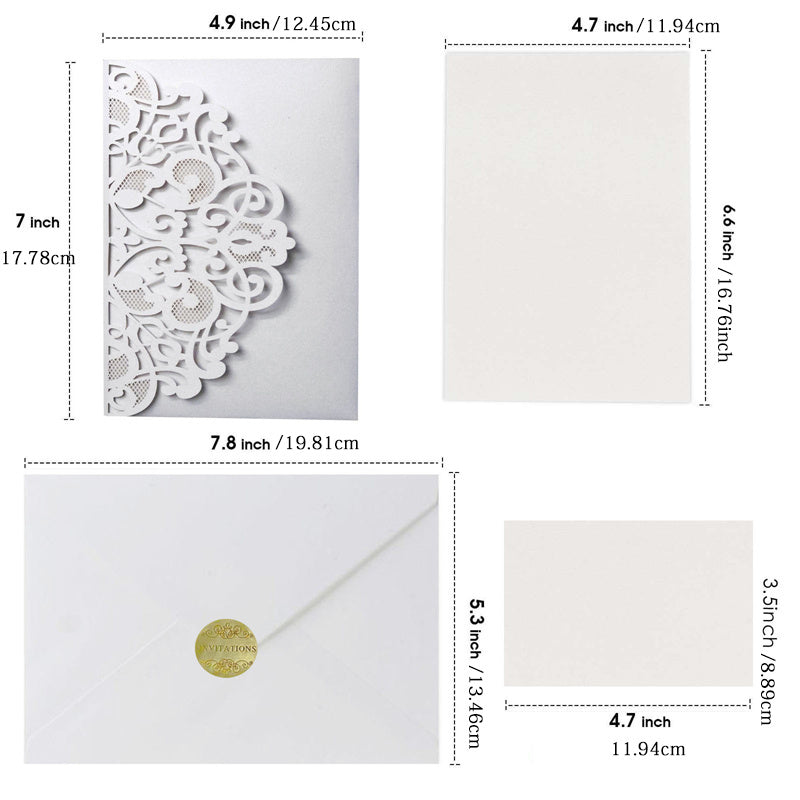 50pcs Laser Cut Pearl Paper Wedding Invitations with Inner Cards and Envelopes