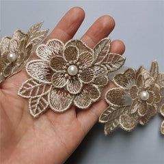 10pcs Golden Pearl Flower Embroidered Lace Edge Trim Ribbon Sewing Craft