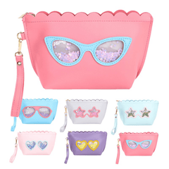 Kids Cartoon PU Leather Glasses Coin Purse Pen Bag