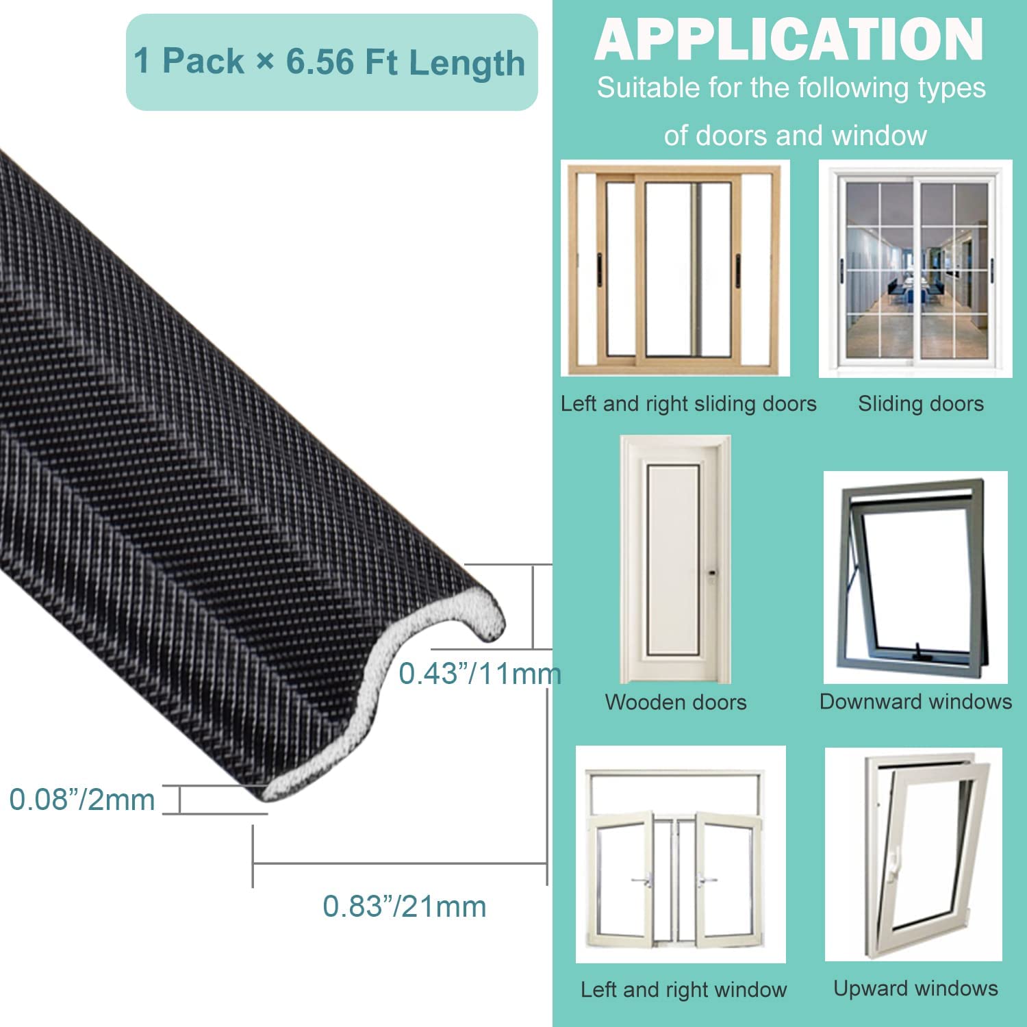 16.5FT Draft Stopper Sweep Door Window Seal Strip Adhersive Soundproof Seal