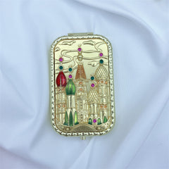 Vintage 3D Castle Makeup Mirror with Rhinestones